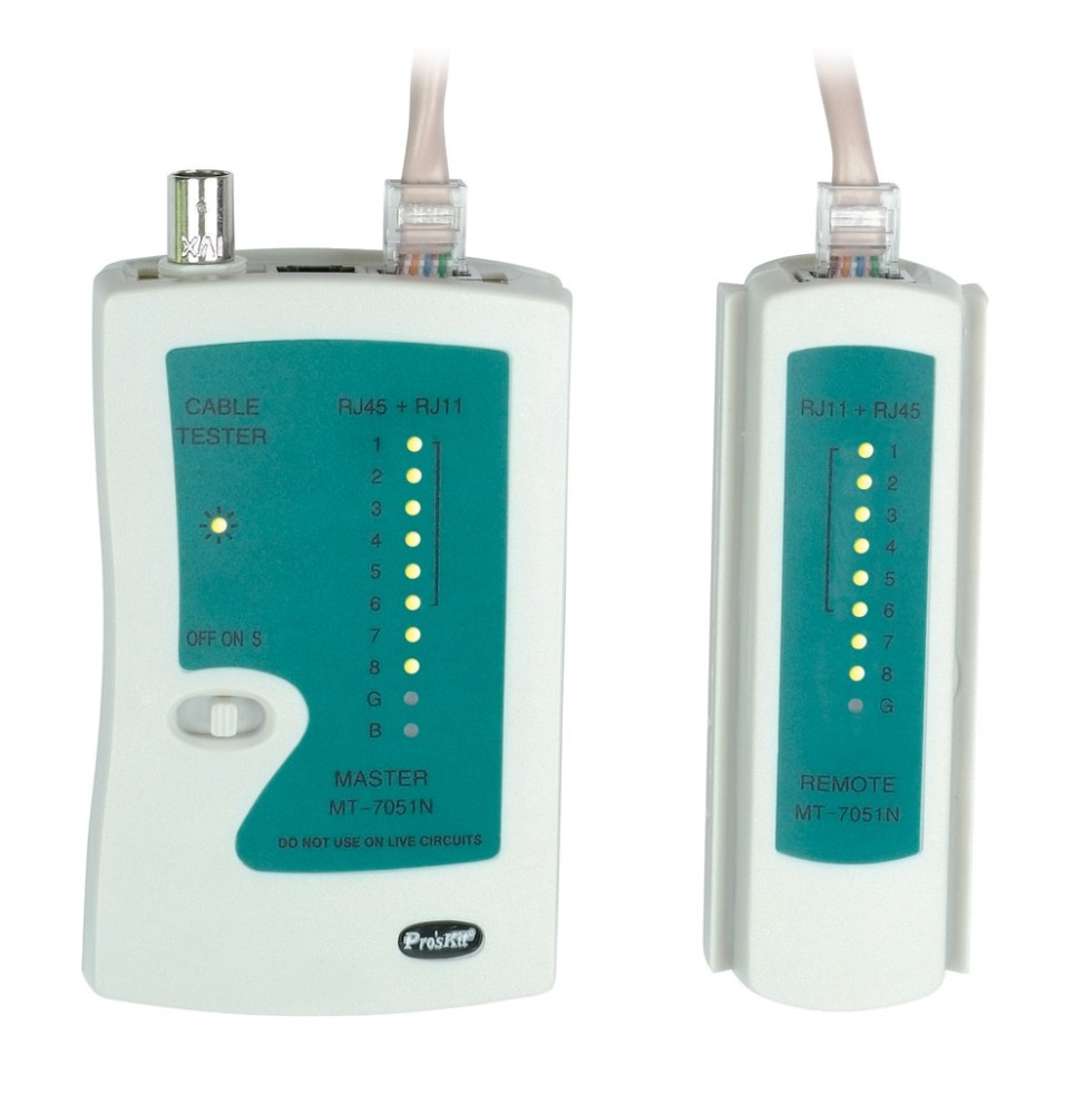 Tester di Rete Multiplo Pro'sKit MT-7051N per Cavi RJ45, RJ11 e BNC