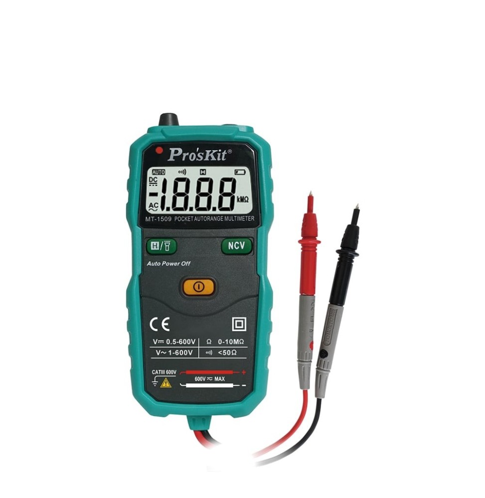 Multimetro Tascabile Autoranging Pro'sKit MT-1509 con NCV e Torcia