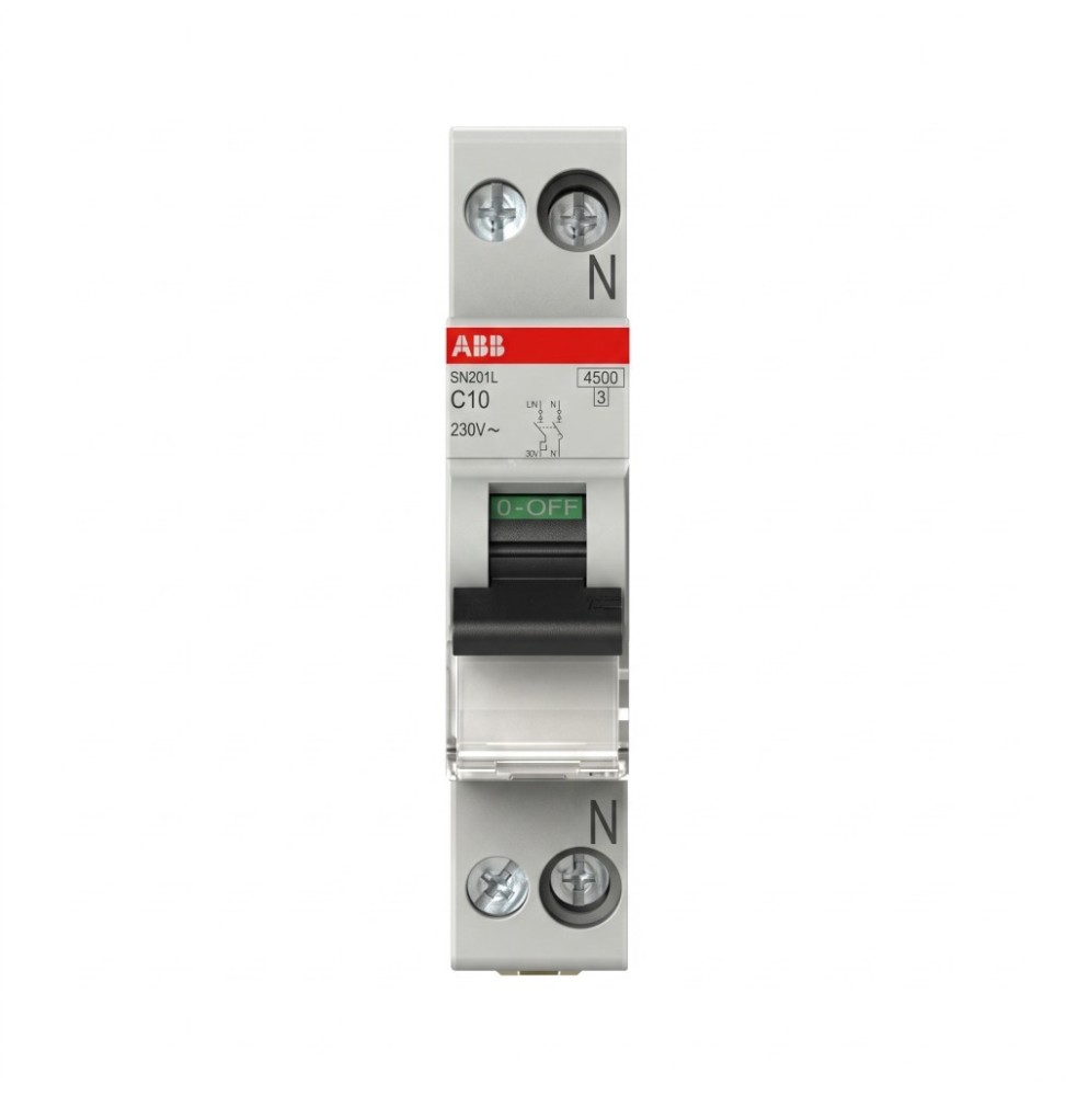 Interruttore Automatico Magnetotermico 1 Polo+N 10A 4,5kA ABB SN201LC10