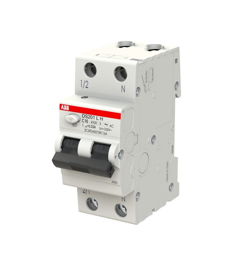 Interruttore differenziale magnetotermico 16A 30mA Classe AC  4,5kA 1 Polo + N ABB DS201LHC16AC30