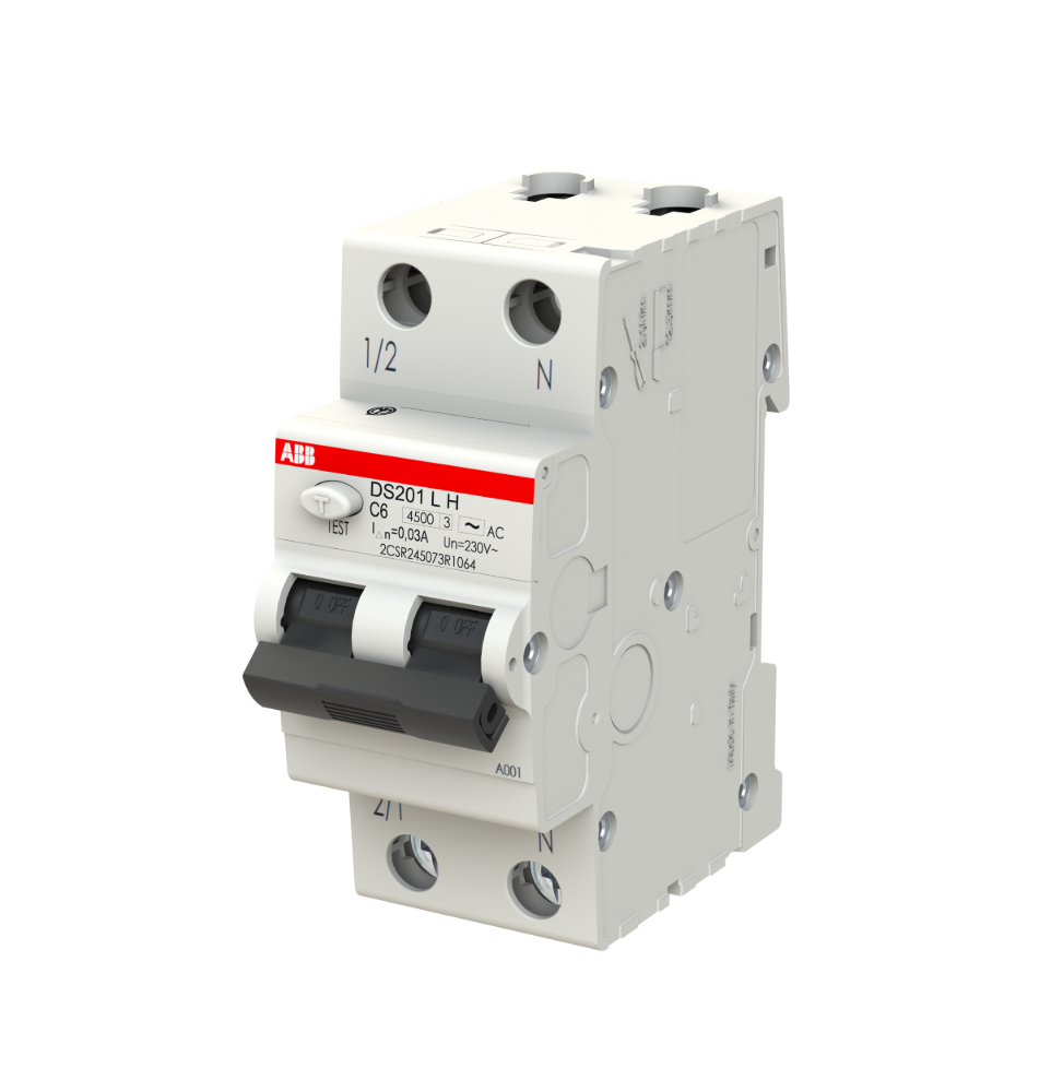 Interruttore differenziale magnetotermico 6A 30mA Classe AC  4,5kA 1 Polo + N ABB DS201LHC6AC30