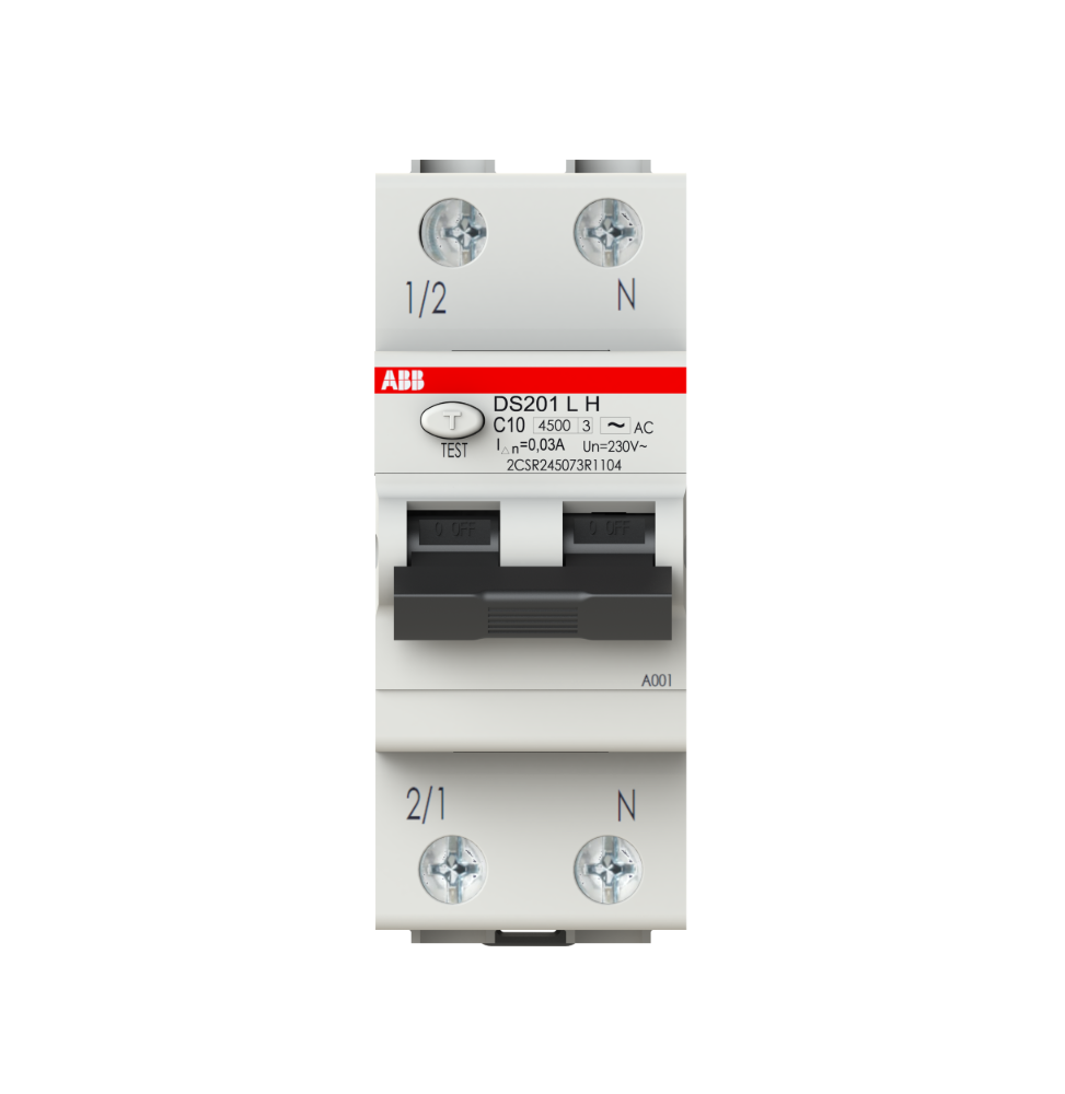 Interruttore differenziale magnetotermico 10A 30mA Classe AC  4,5kA 1 Polo + N ABB DS201LHC10AC30
