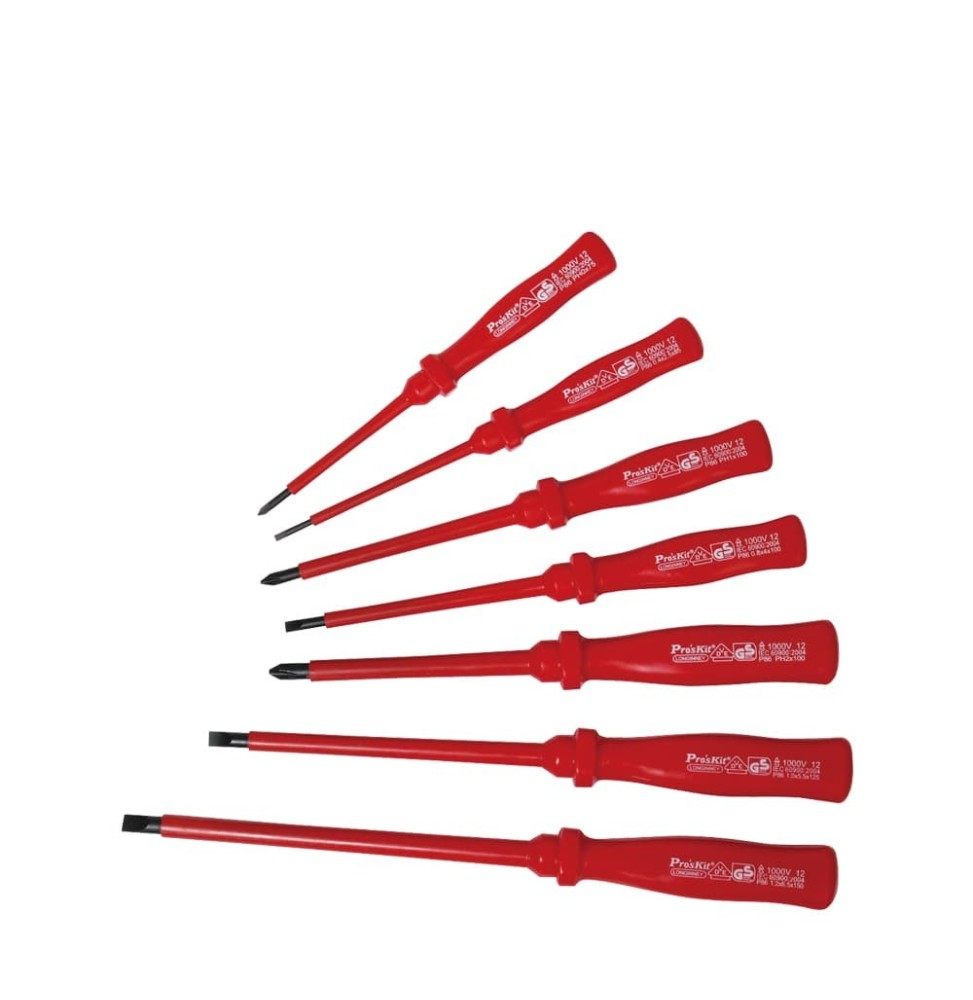 Set 7 Cacciaviti Isolati 1000V per Elettricisti Pros'Kit 8PK-8100E
