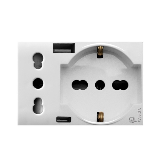 Presa Composita Schuko Bipasso e 2 Ingressi USB Ave Domus 44109015USB