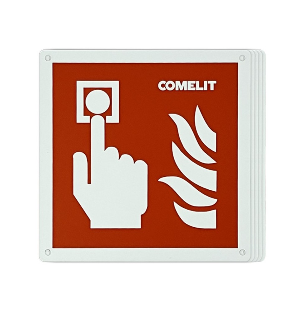 Cartello in Metallo per Segnalazione Pulsanti Allarme Incendio Comelit 43CPM000 (5 Pezzi)
