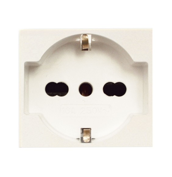 Presa Schuko Trivalente 16A 2 moduli Ave Blanc 45990/15TS
