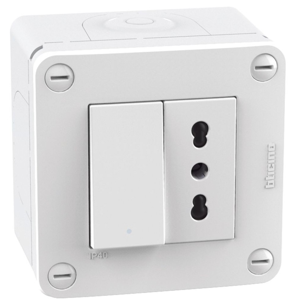 Scatola da parete Bticino MatixGo con Interruttore e Presa Bipasso IP40 28402W2