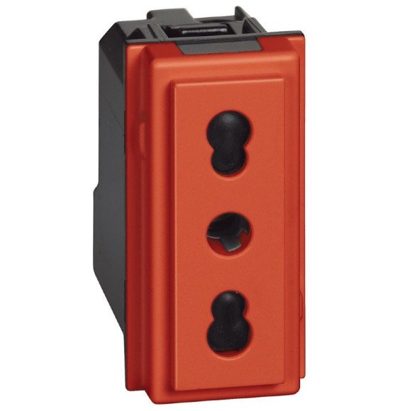 Presa Bipasso 10-16 A 250 Vac 1 modulo rosso BTicino KR4180