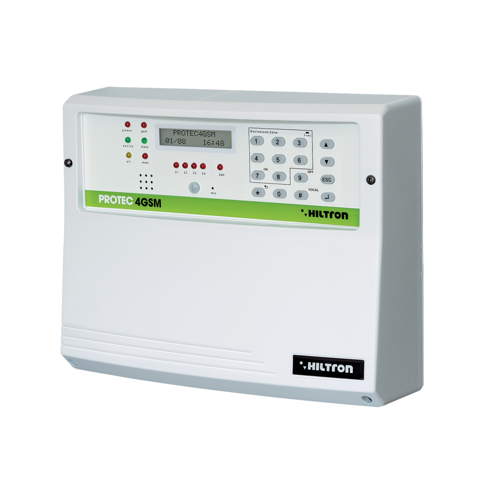 Centrale di allarme Hiltron PROTEC4GSM a 4 zone con combinatore GSM integrato