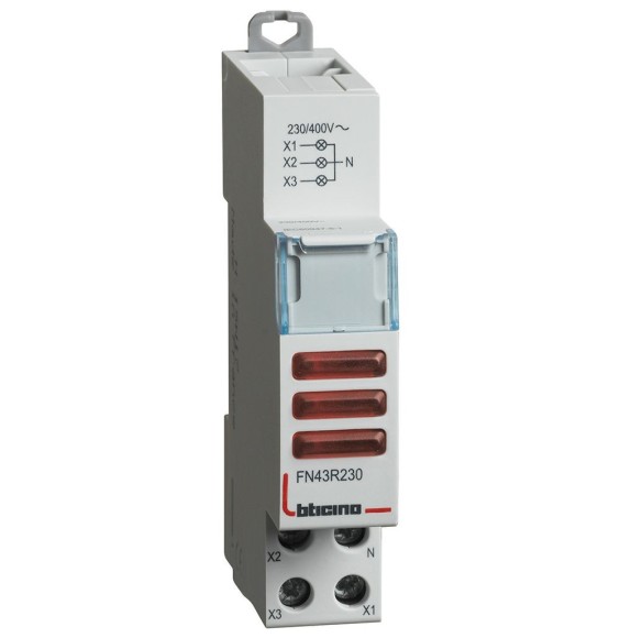 Portalampada triplo per segnalazione a LED con 3 spie rosse Bticino FN43R230
