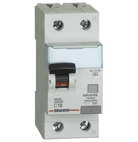 Interruttore magnetotermico differenziale BTICINO 1P+N 10A Tipo A GA8813A10