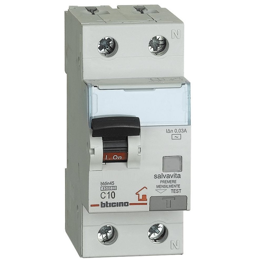 Magnetotermico Differenziale 1P+N  4,5Ka 0,03 10A Bticino GC8813AC10