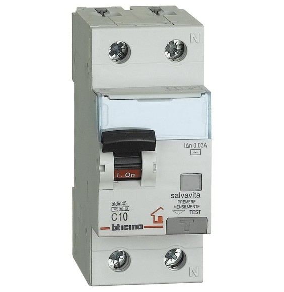 Magnetotermico Differenziale 1P+N  4,5Ka 0,03 10A Bticino GC8813AC10