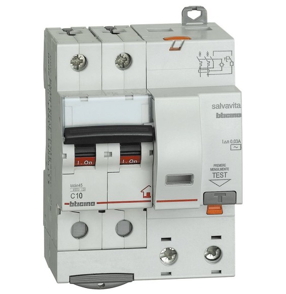 Interruttore Automatico Magnetotermico Differenziale 2P 10A Bticino GC8230AC10
