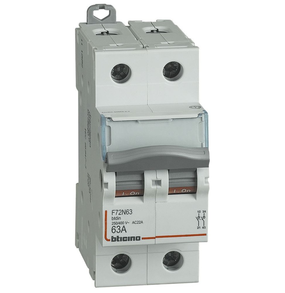 Sezionatore Bipolare 63A 2 moduli Bticino F72N63
