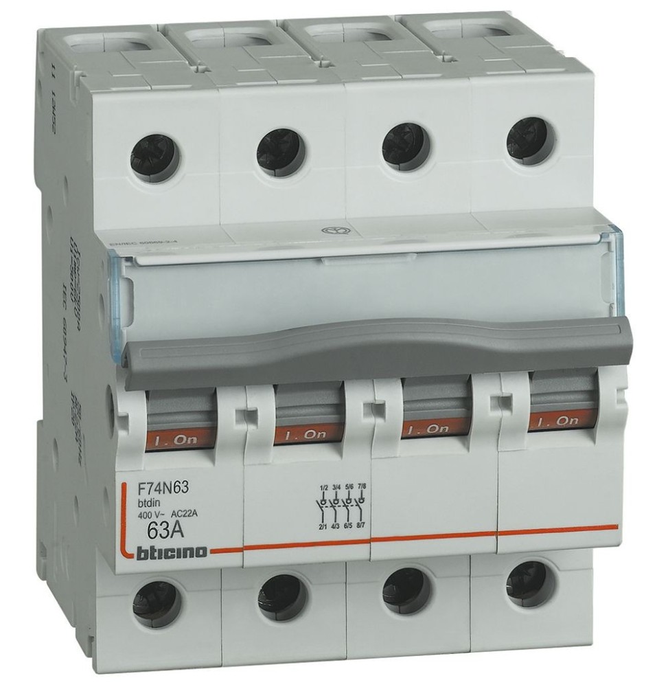 Sezionatore standard 63A 4 poli 4 moduli Bticino F74N63