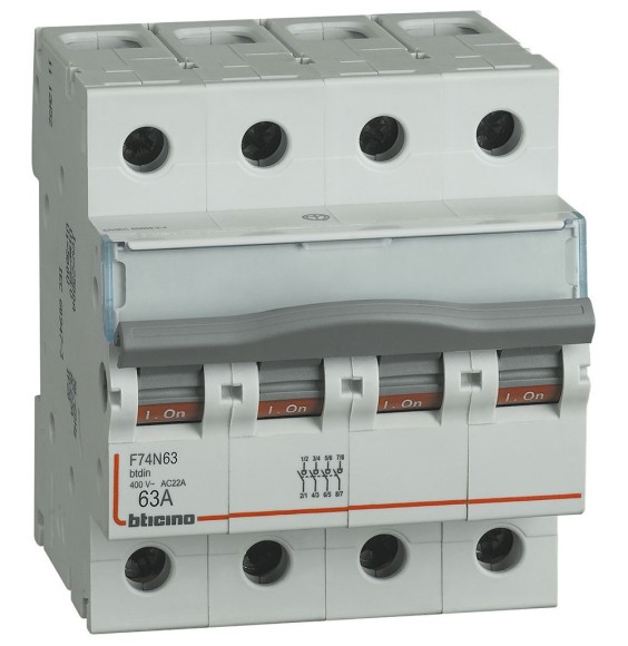 Sezionatore standard 63A 4 poli 4 moduli Bticino F74N63