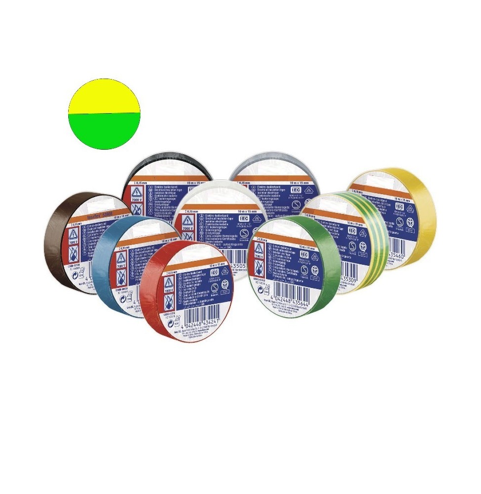 Nastro isolante 10x15 Spessore 0,13 Giallo Verde in PVC