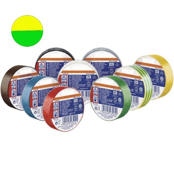 Nastro isolante 10x15 Spessore 0,13 Giallo Verde in PVC