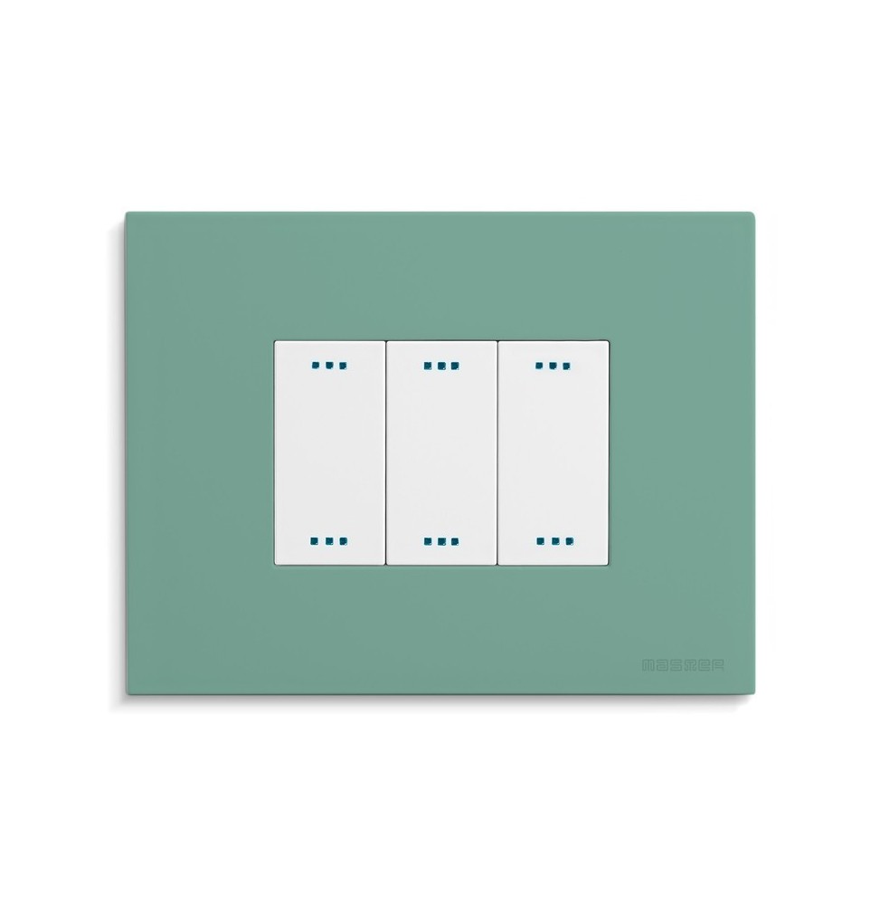 Placca 3 posti verde Sage Green  serie Pixia Master 14PX163