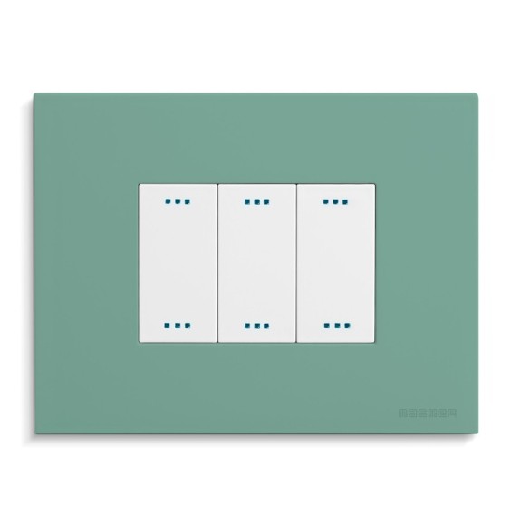 Placca 3 posti verde Sage Green  serie Pixia Master 14PX163