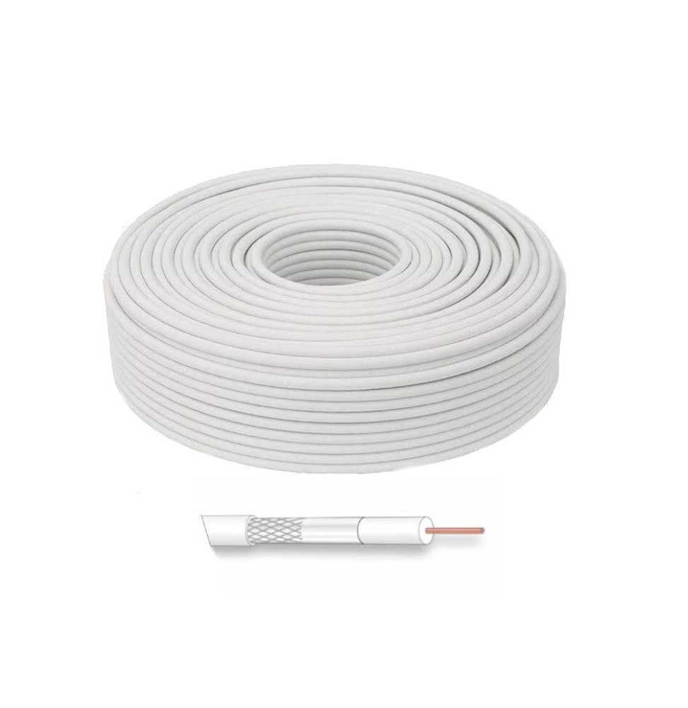Cavo Tv Satellite in matassa 100mt 6,6mm Conduttore in Rame Bianco GBC