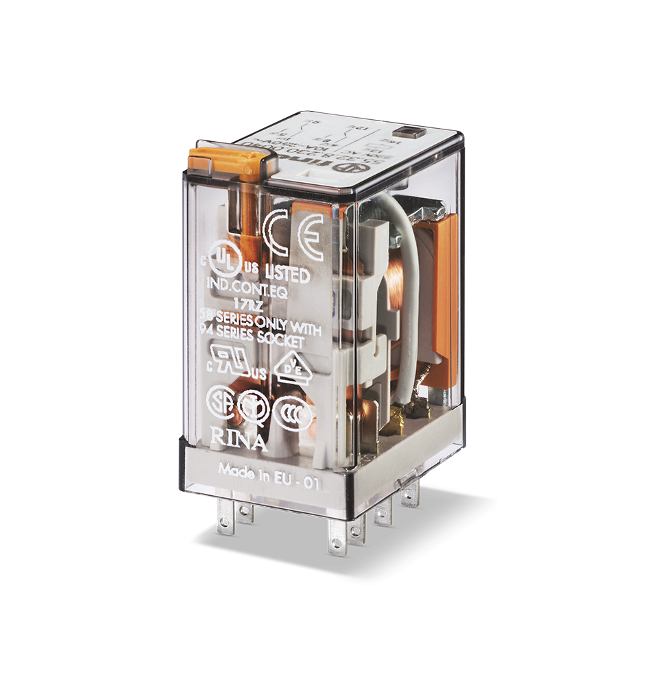 Relè industriale con terminali Faston 24V AC 2 contatti 10A Finder 553280240054