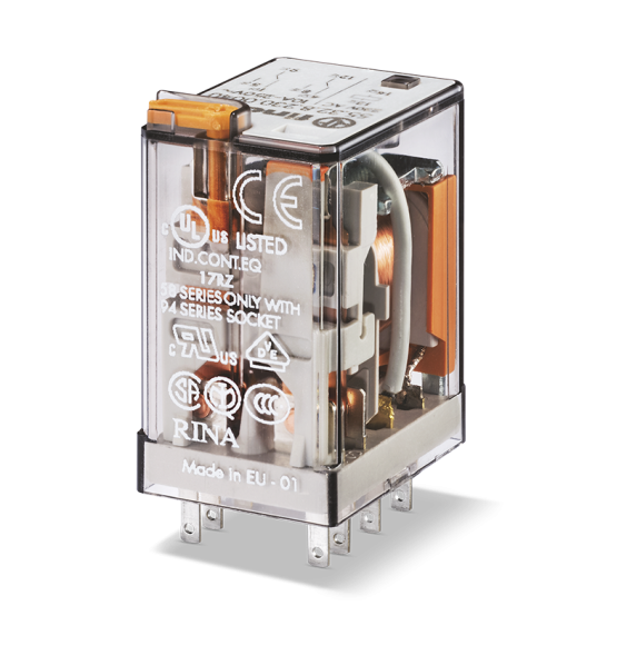 Relè industriale con terminali Faston 24V AC 2 contatti 10A Finder 553280240054