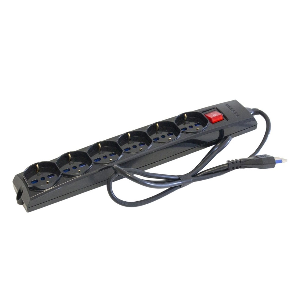 Multipresa nera 6 uscite Universali Schuko + Bivalenti  Cavo 1,2 Mt Master 74690