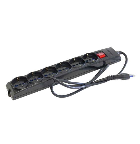 Multipresa nera 6 uscite Universali Schuko + Bivalenti  Cavo 1,2 Mt Master 74690
