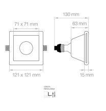 Faretto da incasso in gesso altezza 63mm con vetro Lampo DIKCG/60/V