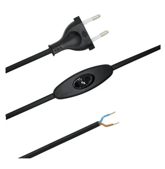 Cablaggio Nero 1,5mt con interruttore e Spina 10A Lampo N500NE
