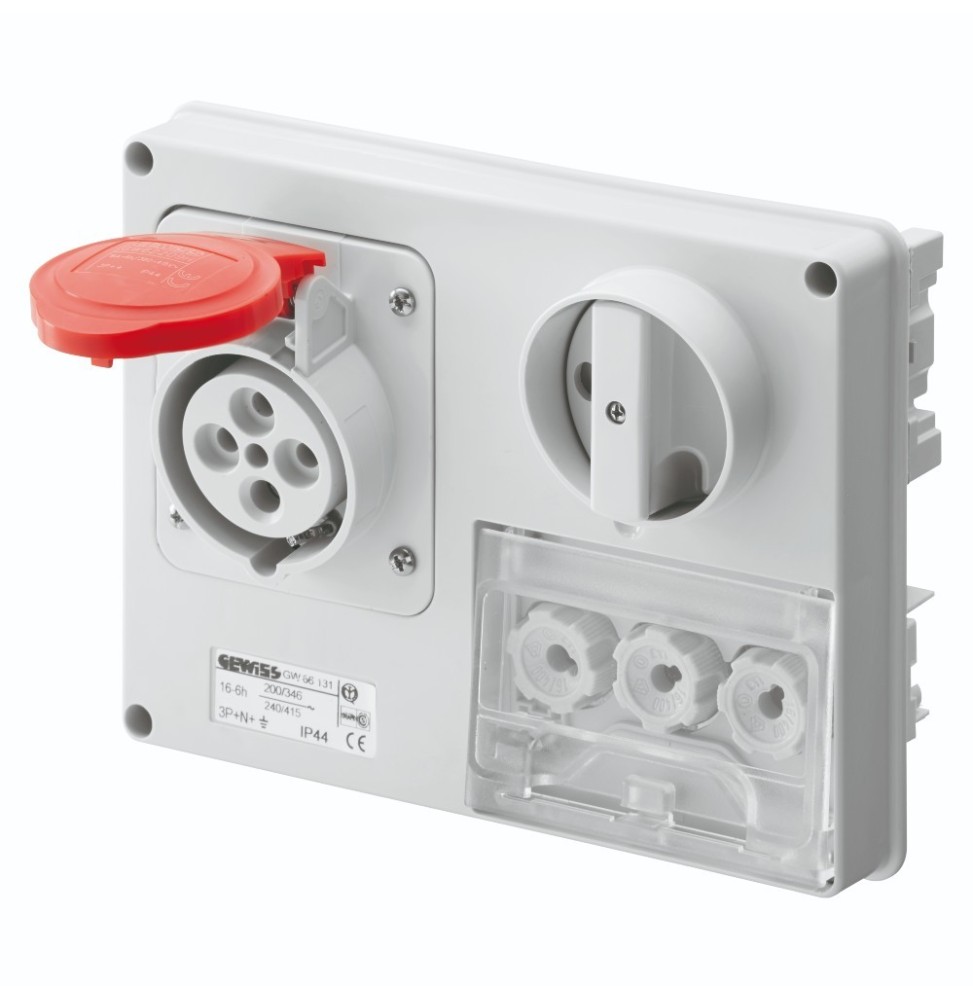 Presa Interbloccata 3P+N+T senza fondo con base portafusibili IP44 16A Gewiss GW66131