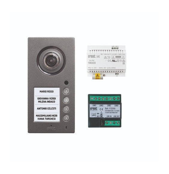Kit base impianto finoa 4 Utenti pulsantiera Mikra2 2Voice Urmet 1784/700