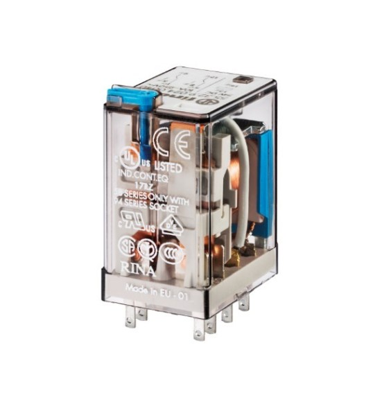 Relè industriale con terminali Faston 12V DC 2 contatti 10A Finder 553290120094
