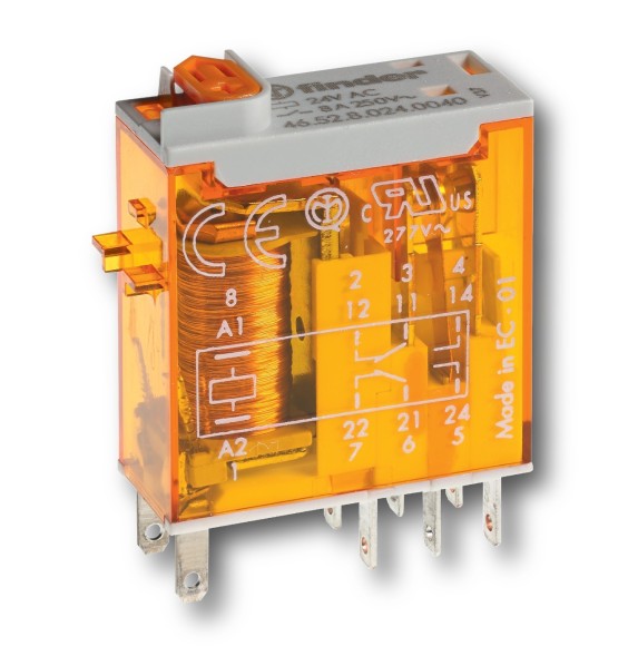Mini relè industriale bobina 12V AC 2 contatti 8A Finder 465280120040