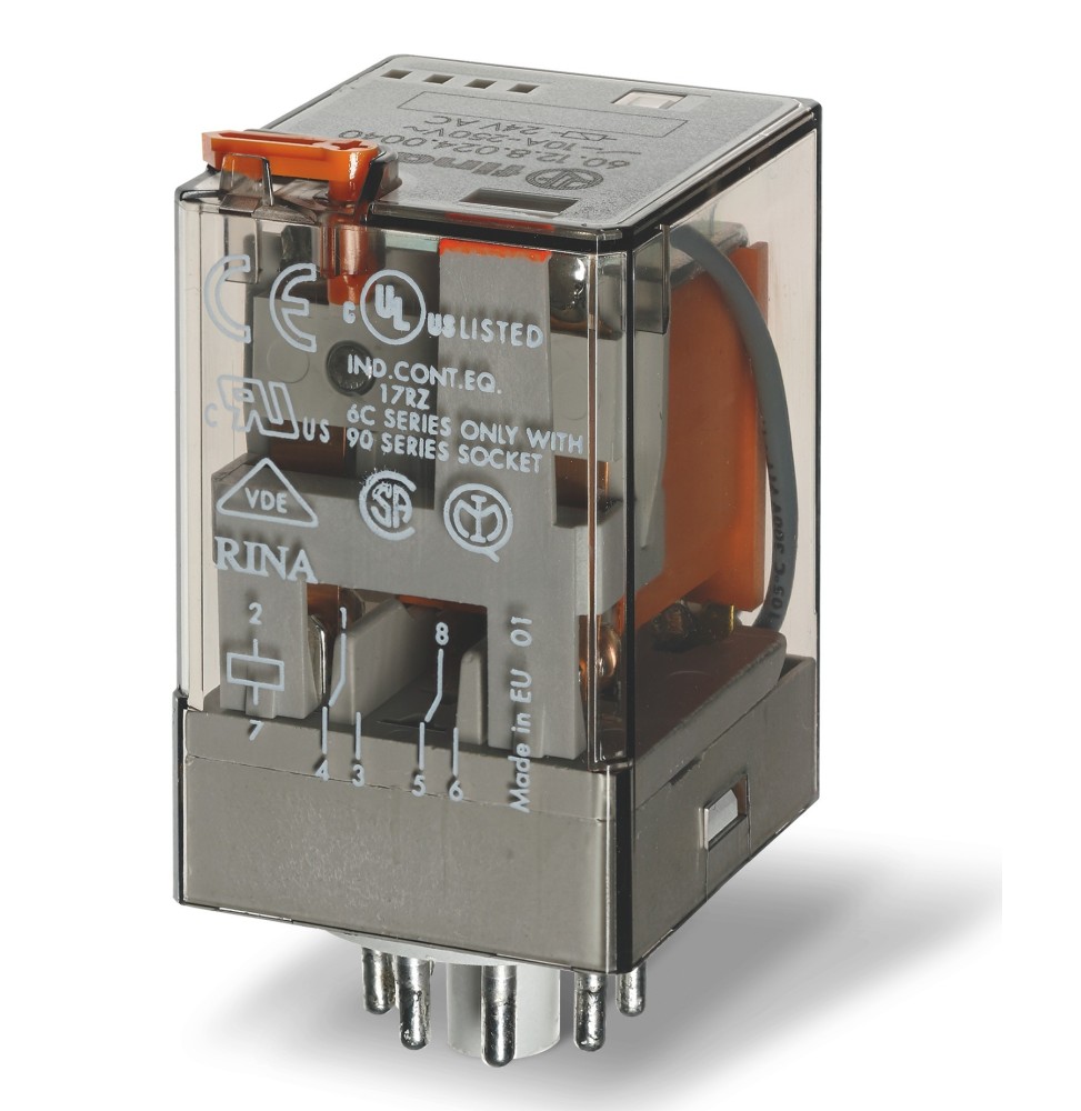 Relè Octal 2 Contatti con terminali ad innesto bobina 12V AC 10A Finder 601280120040