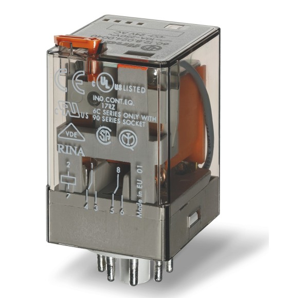 Relè Octal 2 Contatti con terminali ad innesto bobina 12V AC 10A Finder 601280120040