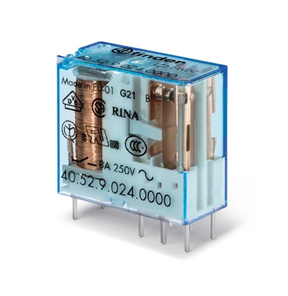 Mini relè per circuito stampato 24V DC 2 contatti 8A Finder 405290240000