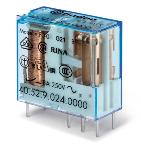 Mini relè per circuito stampato 24V DC 2 contatti 8A Finder 405290240000