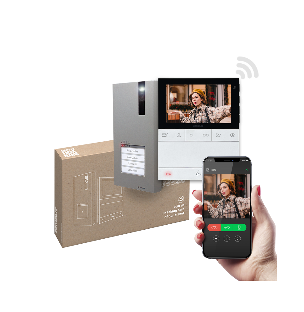 Kit Video WiFi monofamiliare pulsantiera Quadra e Monitor Vivavoce Comelit PL8451V