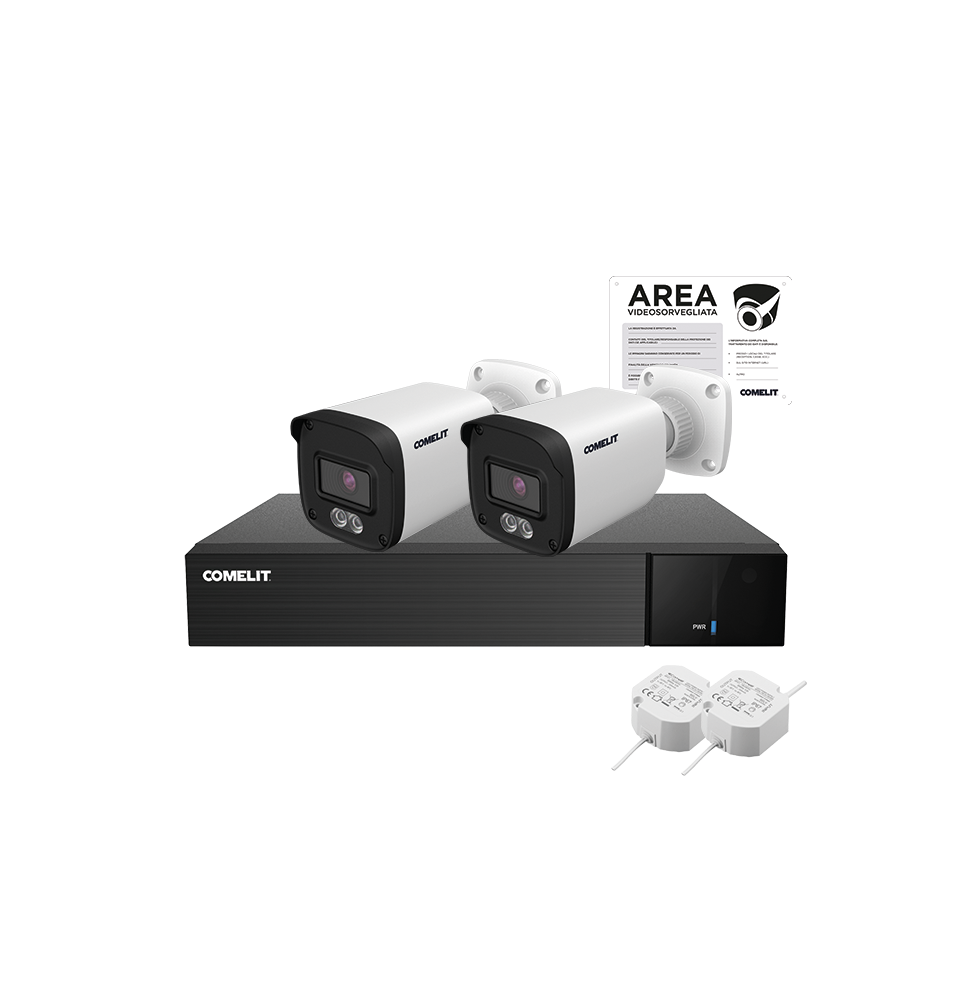 Kit Videoregistratore 4K con 4 Ingressi e 2 Telecamere Comelit AHKIT004N05B