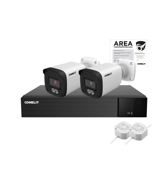 Kit Videoregistratore 4K con 4 Ingressi e 2 Telecamere Comelit AHKIT004N05B