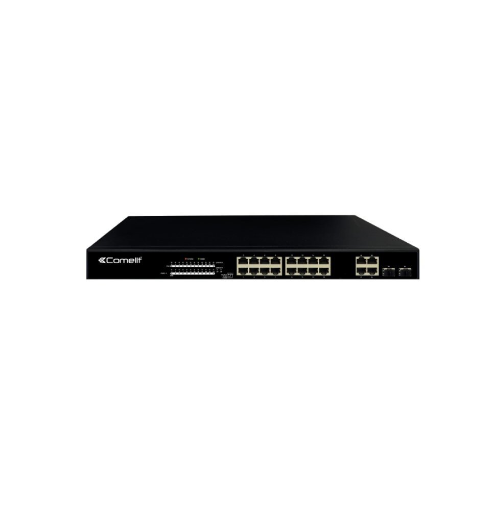 Switch di rete 16 porte PoE + 4 porte combo + 2 porte GE Comelit IPSWP22N01A.