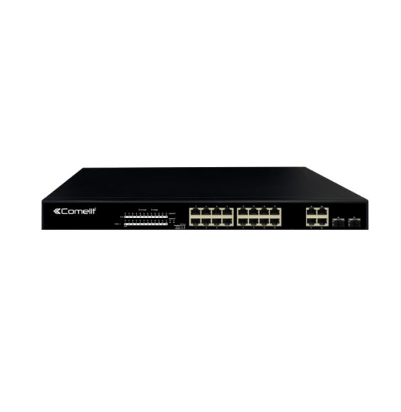 Switch di rete 16 porte PoE + 4 porte combo + 2 porte GE Comelit IPSWP22N01A.