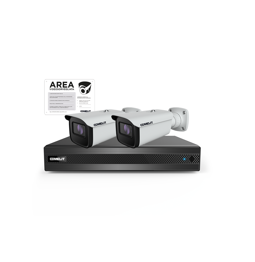 Kit videoregistratore NVR 8 canali con 2 telecamere Comelit IPKIT008N05PB