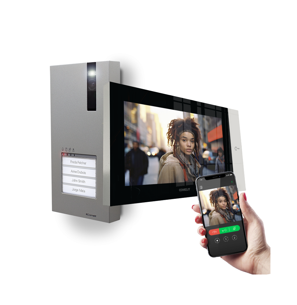 Kit videocitofonico IP serie VIP Pulsantiera Quadra Wi-Fi Comelit KVQ8570