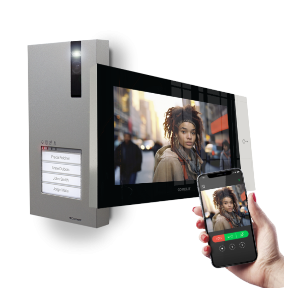 Kit videocitofonico IP serie VIP Pulsantiera Quadra Wi-Fi Comelit KVQ8570