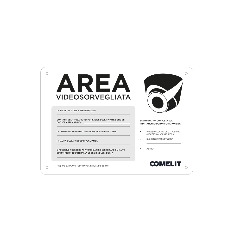 Cartello di avviso area videosorvegliata Bianco Comelt 43500C