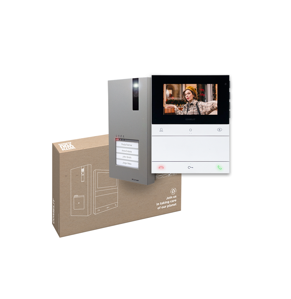 Kit monofamiliare con pulsantiera Quadra e Monitor Vivavoce Comelit PL8461V